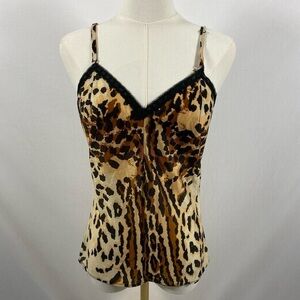Velrose brown cheetah print sheer lingerie lace cami top size small vintage